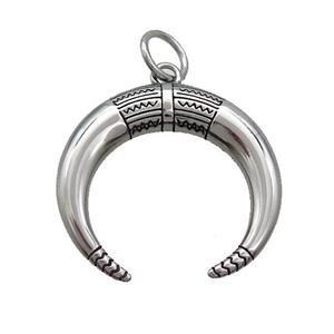 Stainless Steel Crescent Charms Pendant Moon Antique Silver, approx 35mm