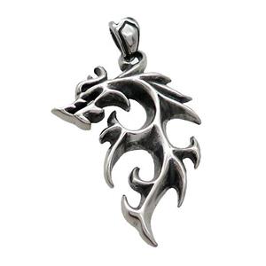 Stainless Steel Dragon Charms Pendant Antique Silver, approx 26-35mm