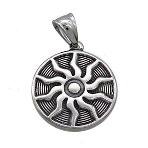 Stainless Steel Charms Pendant Ancient Greece Sun Antique Silver, approx 25mm