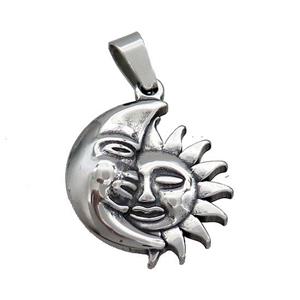 Stainless Steel Sum Moon Charms Pendant Antique Silver, approx 25-27mm