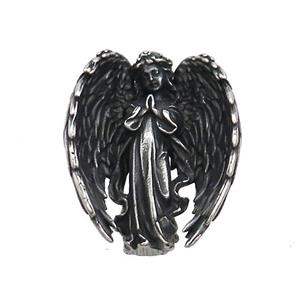 Stainless Steel Fairy Chrams Pendant Angel Wings Antique Silver, approx 22-28mm