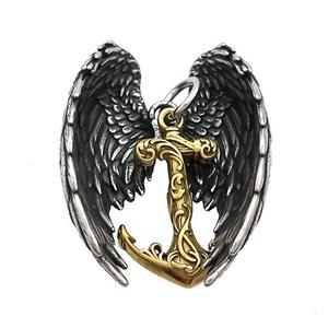 Stainless Steel Angel Wings Pendant Anchor Antique Gold, approx 34-45mm, 20-30mm