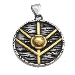 Stainless Steel Viking Shield Medal Charms Gold Pendant Antique Silver, approx 34mm