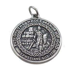 Stainless Steel Ephesians Armor Of Gold Charms Pendant Circle Antique Silver, approx 38mm