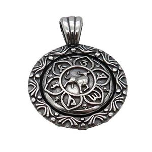 Stainless Steel Taurus Pendant Zodiac Circle Antique Silver, approx 28mm