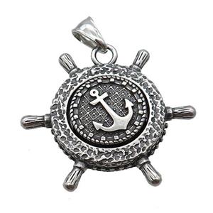 Stainless Steel Ship Helm Charms Pendant Anchor Antique Silver, approx 40mm