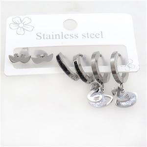 Raw Stainless Steel Earrings Swan, approx 6-10mm, 14mm dia