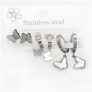 Raw Stainless Steel Earrings Butterfly, approx 6-10mm, 14mm dia