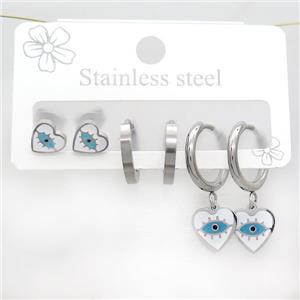 Raw Stainless Steel Earrings Heart Evil Eye, approx 6-10mm, 14mm dia