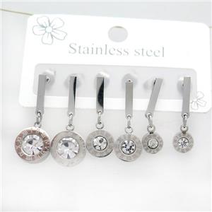 Raw Stainless Steel Earrings Pave Rhinestone, approx 6-10mm, 14mm dia