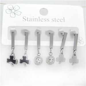 Raw Stainless Steel Earrings Clover, approx 6-10mm, 14mm dia
