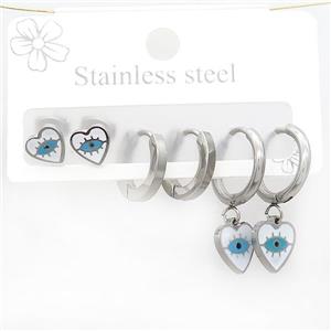 Raw Stainless Steel Earrings Heart Eye, approx 6-10mm, 14mm dia