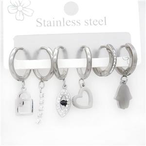 Raw Stainless Steel Earrings Mixed Shapes, approx 6-10mm, 14mm dia