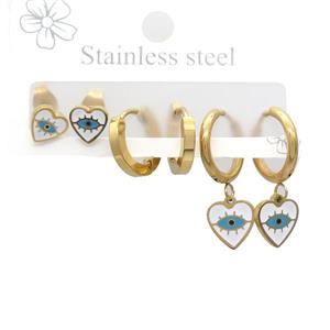 Stainless Steel Earrings Heart Evil Eye Gold Plated, approx 6-10mm, 14mm dia