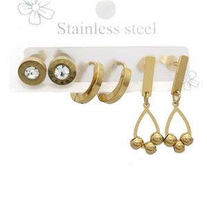 Stainless Steel Earrings Gold Plated, approx 6-10mm, 14mm dia