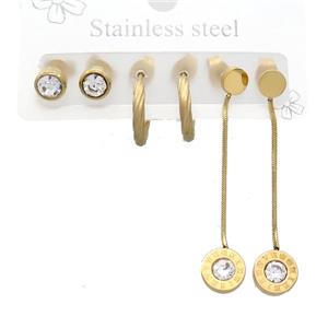 Stainless Steel Earrings Gold Plated, approx 6-10mm, 14mm dia