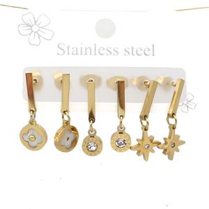 Stainless Steel Earrings Mixed Shapes Gold Plated, approx 6-10mm, 14mm dia