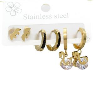 Stainless Steel Earrings Swan Gold Plated, approx 6-10mm, 14mm dia