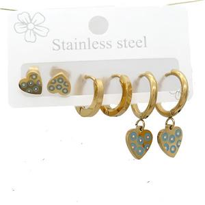 Stainless Steel Earrings Heart Gold Plated, approx 6-10mm, 14mm dia