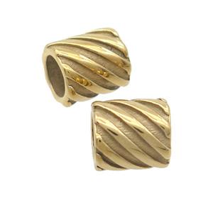 Stainless Steel Tube Beads Large Hole Column Gold Plated, approx 9-10mm, 5mm hole