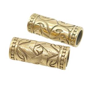 Stainless Steel Column Beads Large Hole Tube Gold Plated, approx 12.5-30mm, 8mm hole