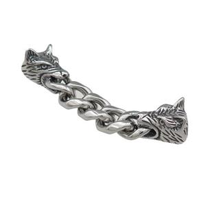 Stainless Steel CordEnd Wolf Antique Silver, approx 10-16mm, 50mm length