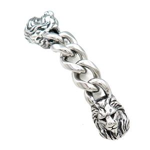 Stainless Steel CordEnd Lion Antique Silver, approx 10-16mm, 50mm length