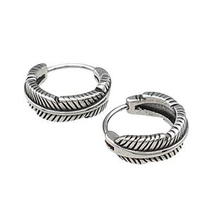 Stainless Steel Hoop Earrings Feather Antique Silver, approx 15-16mm