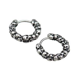 Stainless Steel Hoop Earrings Skull Charms Antique Silver, approx 15-16mm