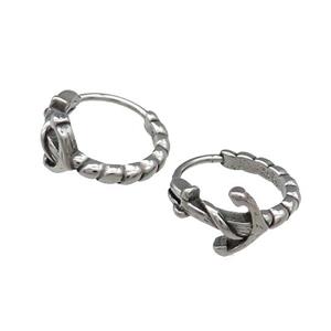 Stainless Steel Hoop Earrings Anchor Antique Silver, approx 15-16mm