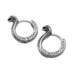 Stainless Steel Hoop Earrings Snake Antique Silver, approx 15-16mm