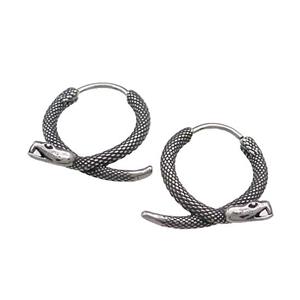 Stainless Steel Hoop Earrings Snake Antique Silver, approx 18-20mm