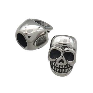 Stainless Steel Skull Beads Large Hole Antique Silver, approx 10-15mm, 5mm hole