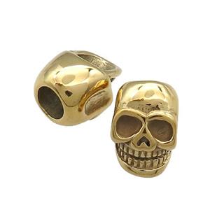 Stainless Steel Skull Beads Large Hole Gold Plated, approx 10-15mm, 5mm hole