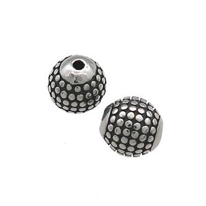 Stainless Steel Round Beads Large Hole Antique Silver, approx 8mm