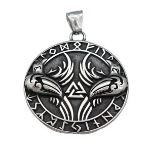 Stainless Steel Pendant Viking Stamp Circle Antique Silver, approx 38mm