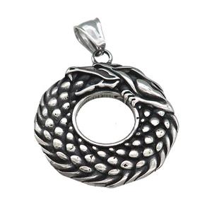 Stainless Steel Pendants Viking Dragons Circle Antique Silver, approx 35mm
