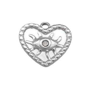Raw Stainless Steel Heart Pendant With Evil Eye Pave Rhonestone, approx 15mm