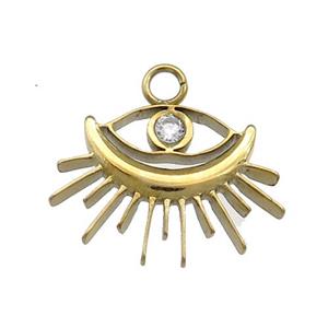 Stainless Steel Eye Pendant Pave Rhinestone Gold Plated, approx 16-19mm