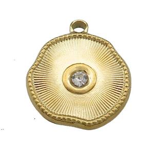 Stainless Steel Sunburst Pendant Pave Rhinestone Gold Plated Circle, approx 19.5mm