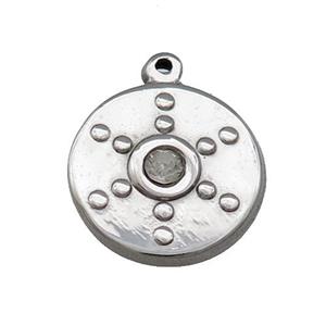 Raw Stainless Steel Circle Pendant Pave Rhinestone, approx 17mm