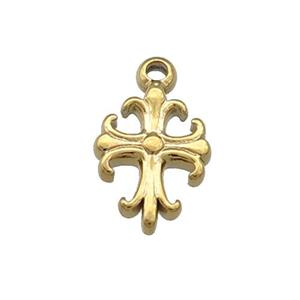 Stainless Steel Cross Pendant Fleur de Lis Gold Plated, approx 9-12mm