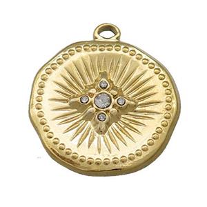 Stainless Steel Sunburst Charms Pendant Pave Rhinestone Gold Plated, approx 22mm