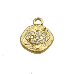Stainless Steel Eye Charms Pendant Pave Rhinestone Gold Plated, approx 12.5mm