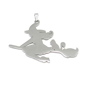 Raw Stainless Steel Witch Charms Pendant Halloween Broom Cat, approx 40-50mm