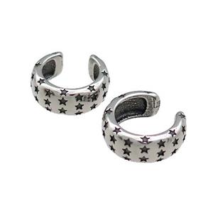 Stainless Steel Clip Earrings Cuff Star Antique Silver, approx 13-15mm