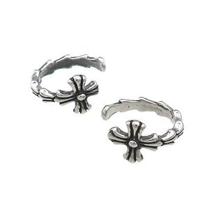 Stainless Steel Clip Earrings Cross Antique Silver, approx 13-15mm