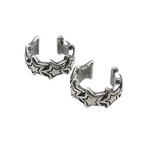 Stainless Steel Clip Earrings Star Antique Silver, approx 13-15mm