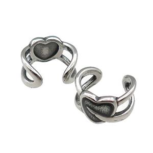 Stainless Steel Clip Earrings Heart Antique Silver, approx 13-15mm