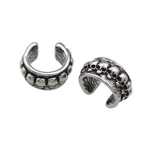 Stainless Steel Clip Earrings Cuff Skull Antique Silver, approx 13-15mm